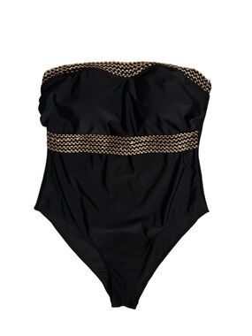 NWT Unk Black Strapless One-Piece Swimsuit with Gold Chain Accent